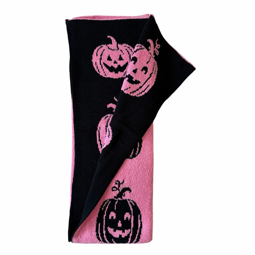Novogratz Halloween Pumpkin Throw Blanket 50x70 Reversible Hot Pink & Black NEW